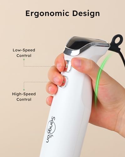 Sangcon Immersion Blender Handheld, 3-in-1 Hand Blender Electric, 400W Handheld Licuadora de mano, Stainless Steel Blade Stick Mixer with Whisk, Milk Frother Attachments White