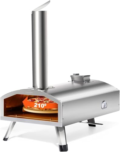 12” Portable Wood Fired Pizza Oven - Stainless Steel Pellet Pizza Stove with Rotating Stone for Outdoor Cooking, Backyard & Camping