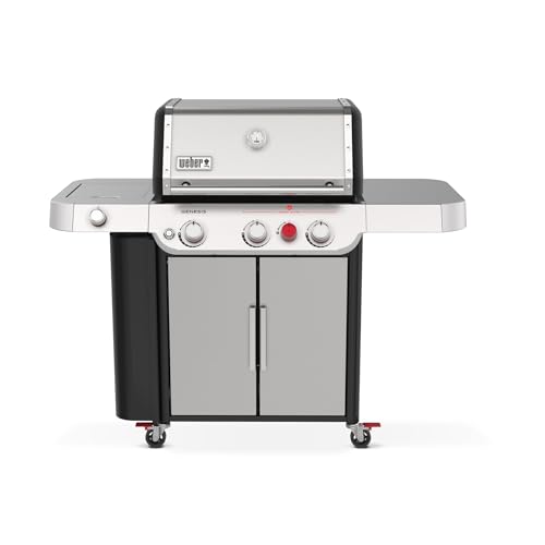 Weber Genesis S-335 Liquid Propane Gas Grill for Outdoor Cooking, Stainless Steel, 3 Burners and 1 Side Burner – Stainless Steel Cooking Grates, PureBlu Burners & Sear Zone