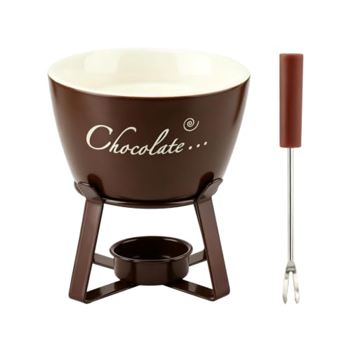 Ceramic Chocolate Melting Cup, Mini Personal Chocolate Fondue Mug with Fork