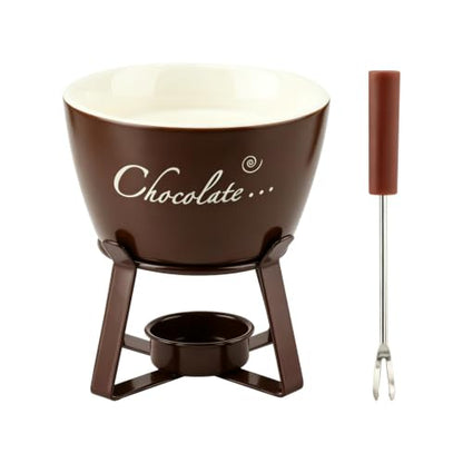 Ceramic Chocolate Melting Cup, Mini Personal Chocolate Fondue Mug with Fork