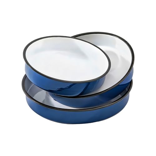 3-Pack Enamel Roasting & Baking Pan Set 10/12/14 Inch Round Cake Pans, High Temperature Resistant Baking Dishes for Turkey Pizza Casseroles Oven Bakeware PFOA & PTFE Free Ideal Gift for Mom - CookWare