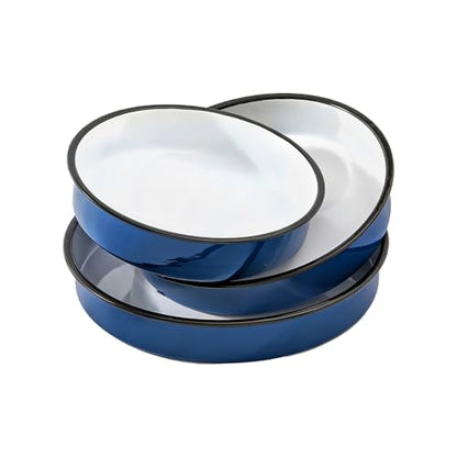 3-Pack Enamel Roasting & Baking Pan Set 10/12/14 Inch Round Cake Pans, High Temperature Resistant Baking Dishes for Turkey Pizza Casseroles Oven Bakeware PFOA & PTFE Free Ideal Gift for Mom - CookWare