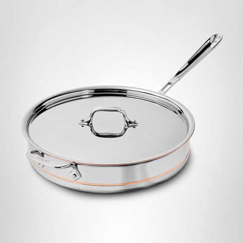 All-Clad Copper Core 5-Ply Stainless Steel Sauté Pan with Steel Lid 5 Quart Induction Oven Broiler Safe 600F Pots and Pans, Cookware Silver