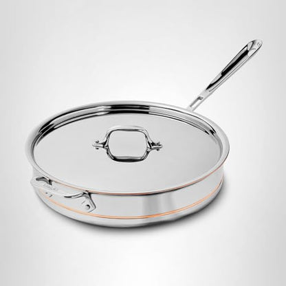 All-Clad Copper Core 5-Ply Stainless Steel Sauté Pan with Steel Lid 5 Quart Induction Oven Broiler Safe 600F Pots and Pans, Cookware Silver