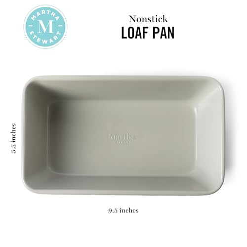 Martha Stewart Gallen 9-Inch Nonstick Carbon Steel Loaf Pan – Cool Grey, Durable Bakeware for Even Baking and Easy Release