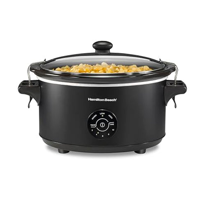 Hamilton Beach 7 Quart Stay or Go Portable Programmable Slow Cooker, 15 Cooking Options, Large Dishwasher Safe Stoneware Crock, Clip-Tight Glass Lid For Easy Travel, Black (33771)