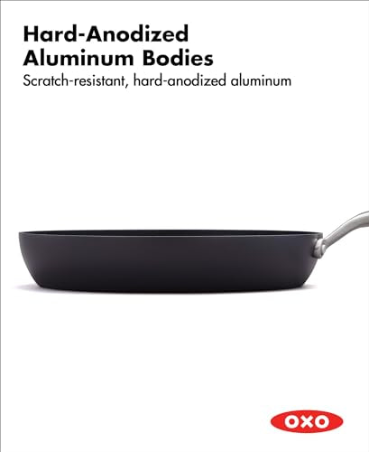 OXO Professional 12" Frying Pan Skillet, Hard Anodized Ceramic Nonstick Cookware PFAS-Free, Induction Suitable, Stainless Steel Handles, Diamond Reinforced Coating, Dishwasher Safe, Oven Safe, Black