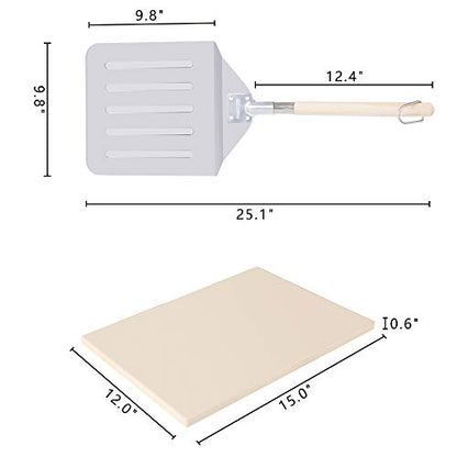 Royal Gourmet KSF1507 2 Piece Pizza Stone Set for Grill and Oven, 15 Inch Rectangular Pizza Stone and Pizza Peel, Baking Accessories