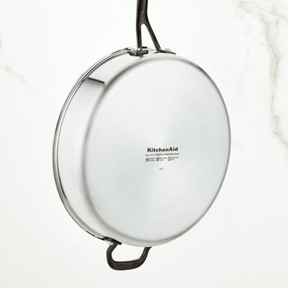 KitchenAid 5-Ply Clad Stainless Steel Stainless Steel Induction Saute Pan with Lid, 5 Quart - Polished Stainless Steel