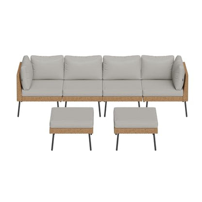 Aoxun 6 Piece Patio Furniture Set, 6 Seats Outdoor Sectional Sofas with Thick Cushion, Wicker Outdoor Patio Furniture Set with Ottomans for Party, Garden, Backyard, Grey