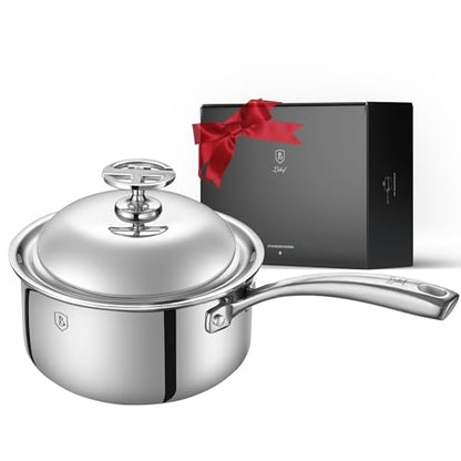 Lebof 3-Quart Stainless Steel Saucepan with Lid,5-Ply Clad Base Pot Even Heating & Fast Boiling, Premium Saucier for Induction, Gas, Electric & Oven