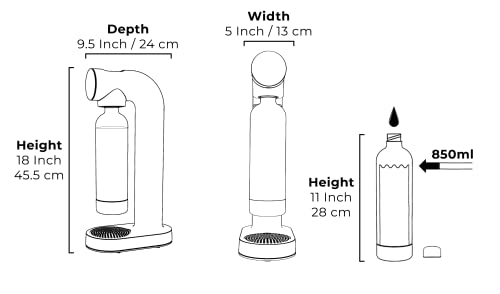 AWA WATER CARBONATOR Machine- Sparkling Water Maker & Soda Maker Machine Metal accents – With BPA Free 1L Bottle,Cordless And Stylish European Design,Compatible With Any Screw-In 60L C02 Cartridges