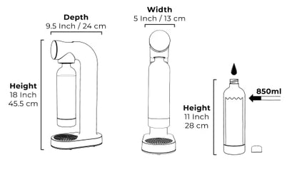 AWA WATER CARBONATOR Machine- Sparkling Water Maker & Soda Maker Machine Metal accents – With BPA Free 1L Bottle,Cordless And Stylish European Design,Compatible With Any Screw-In 60L C02 Cartridges