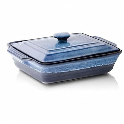 KOOV Ceramic Casserole Dish With Lid, Covered Rectangular Set, Lasagna Pan for Cooking, Baking Dish for Dinner, Kitchen, 9 x 13 Inches, Reactive Glaze (Nebula Blue)