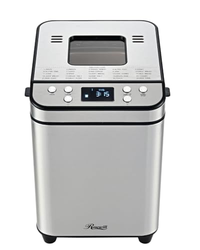 Rosewill 25-in-1 Automatic Bread Maker Machine with 3 Loaf Size up to 2 Lb, 700W High Power Dual Heater Bread Maker with BPA-free Nonstick Coating Pan, Max 15 Hours Delay Timer, Low Noise - Silver