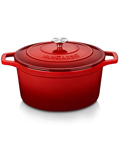 vancasso Enameled Cast Iron Dutch Oven, 7.5 QT Dutch Oven Pot with Lid, Round Enamel Dutch Oven for Bread Baking, Non Stick Enamel Coating, Pot's Body Cast Iron, Red