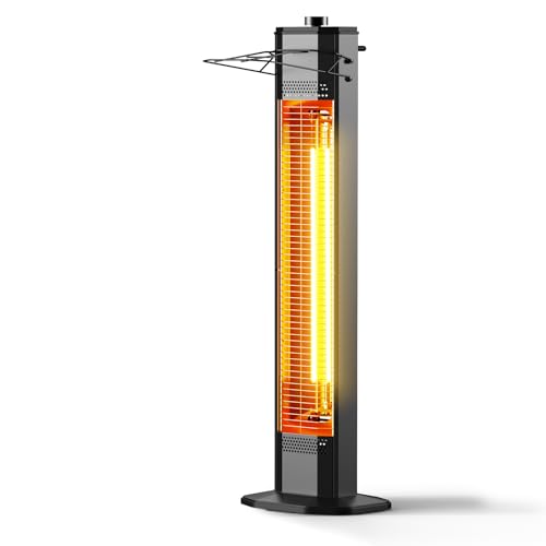 Outdoor Electric Patio Heater, 34-inch 1500W Infrared Tower Heater with Instant Heating, Tip-Over & Overheat Protection, IPX5 Waterproof Space Heater for Patio Garage Workshop Indoor & Outdoor Use