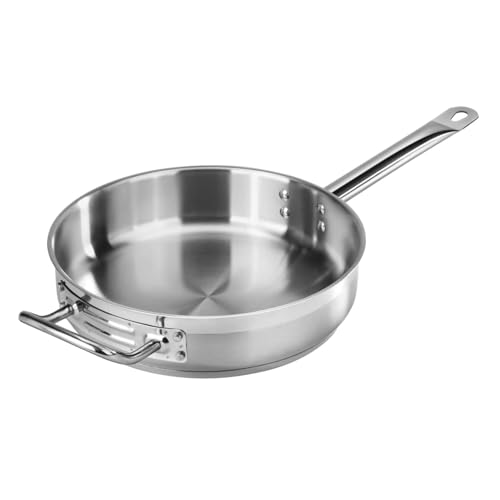 New Star Foodservice 3 Qt Stainless Steel Sauté Pan with Cover, 18/8 Stainless Steel, 2.8-Inch Depth