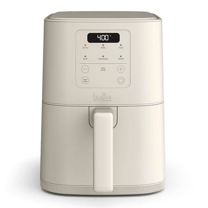bella 4Qt Slim Air Fryer, Fits-anywhere™ Kitchenware, EverGood™ Ceramic Nonstick Coating, Adjustable Temperature, 6 Preset Cooking Options, 60 Min Auto Shutoff w Audible Tone, 3.3lb Capacity, Oatmilk