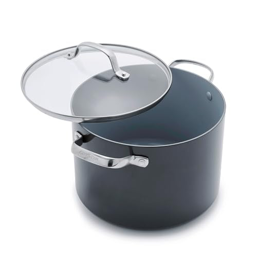GreenPan Valencia Pro Hard Anodized Healthy Ceramic Nonstick 8QT Stock Pot with Lid, PFAS-Free, Induction, Dishwasher Safe, Oven Safe, Gray