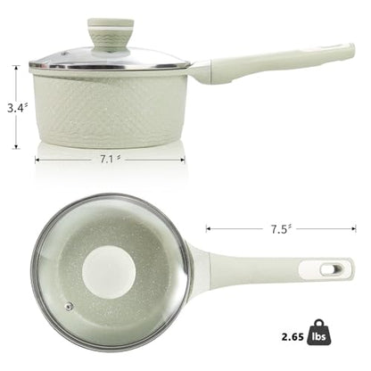 Xuanying Sauce pan 2.0Qt SaucePan with Lid, Non Stick Sauce Pot for Cooking, Easy to Clean, Cooking all stovetop 100% Free PFOA PFAS - Green Granite
