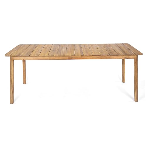Christopher Knight Home Grotta 9 Piece Outdoor Dining Set, Acacia Wood Patio Dining Table Set with 8 Rope Weave Chairs Beige Cushions Rectangular Outdoor Furniture Set for Garden Patio Backyard