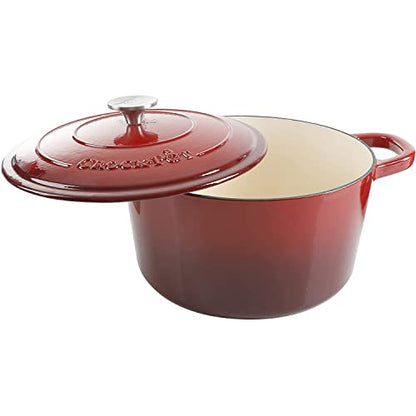 Crock-Pot Artisan 3-Quart Round Enameled Cast Iron Dutch Oven – Gradient Red, Durable Heavy-Duty Cookware for Slow Cooking, Roasting, Baking with Lid