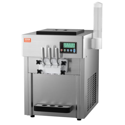 VEVOR Commercial Ice Cream Machine, 21 QT/H Soft Serve Ice Cream Maker with LCD Panel Auto Clean 3-Flavor Pre-cooling for Restaurant Snack Bar