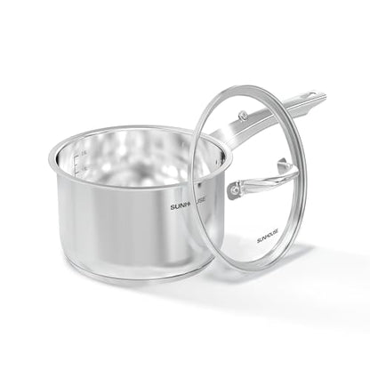 Sunhouse 3 QT Stainless Steel Sauce Pan with Lid, Small Pot for Cooking, PFOA-Free, Advanced Impact Bonding Induction Base Mini Saucepan, Compatible with Induction, Ceramic, Gas