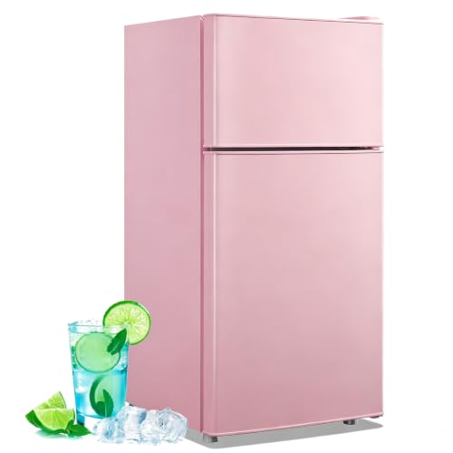 DEMULLER 45L Personal Double‑Door Mini Fridge With Freezer, Pink
