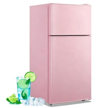 DEMULLER 45L Personal Double‑Door Mini Fridge With Freezer, Pink