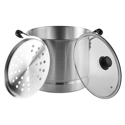 IMUSA USA Steamer with Glass Lid 20-Quart, Silver