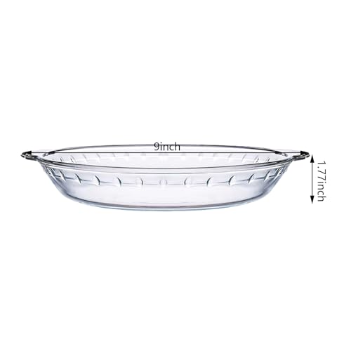 1 Pack Round Glass Pie Pans for Baking Round Baking Dishes with Handles for Apple Pie Pumpkin Pie Salads(Clear 9in)