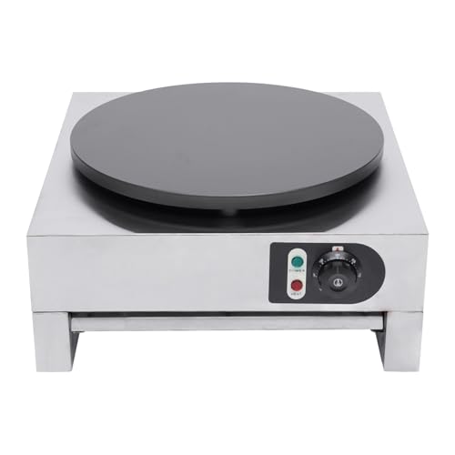 HinLIaDa 16" Commercial Electric Crepe Maker, 3000W Pancake Baking Machine Non-Stick Electric Crepe Pan Single Hotplate Adjustable Temperature 50-300℃(122-572℉) with Batter Spreader for Tortilla