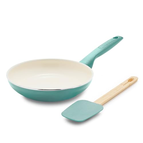 GreenPan Rio Healthy Ceramic Nonstick 8" Frying Pan Skillet and Silicone Spatula Set, Soft Grip Handle, Breaktfast Meal Set, PFAS-Free, Dishwasher Safe, Oven Safe, Turquoise