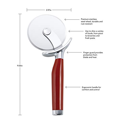 KitchenAid Classic Pizza Wheel with Sharp Blade For Cutting Through Crusts, Pies and More, Built In Finger Guard for Safety and Comfort Grip to Protect Fingers, Dishwasher Safe, 9-Inch, Red