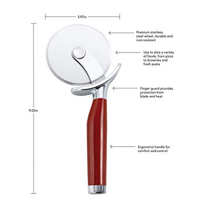 KitchenAid Classic Pizza Wheel with Sharp Blade For Cutting Through Crusts, Pies and More, Built In Finger Guard for Safety and Comfort Grip to Protect Fingers, Dishwasher Safe, 9-Inch, Red