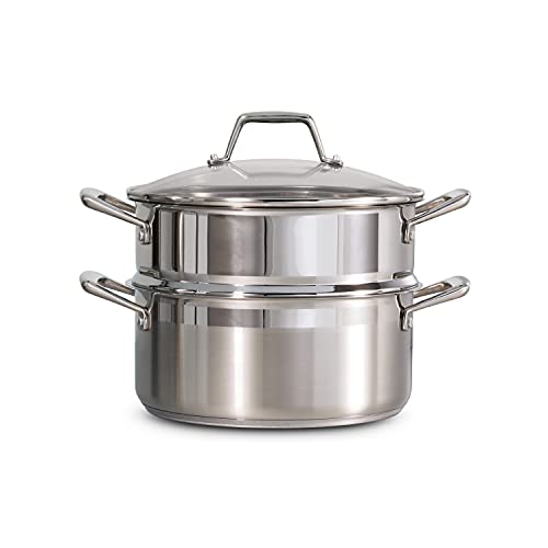 Tramontina Gourmet 5-Quart Steamer Set, Tri-Ply Base Stainless Steel Dutch Oven with Steamer Insert and Glass Lid, Induction-Ready