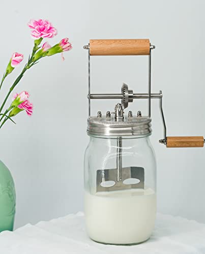 Aeaker Premium Butter Churner – Makes Fresh Homemade Butter in 10 Minutes | 32oz Glass Jar with Stainless Steel Paddle | Hand Crank Butter Maker | Easy to Use & Clean | Perfect for Family Kitchen Fun