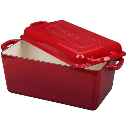 EDGING CASTING Enameled Cast Iron Dutch Oven, Oblong Bread Oven for Sourdough Bread Baking, Baking Pan, Dual Handles, Oven Safe, 4 Quart, Red