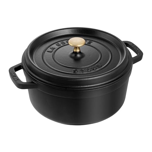 Staub Cast Iron Round Cocotte, Dutch Oven, 4-quart, serves 3-4, Made in France, Matte Black