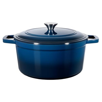 VEVOR Enameled Cast Iron Dutch Oven, 6 Quart Pot with Lid and Dual Handles, Heavy-Duty Durable Cookware Pan, Oven Induction Compatible up to 500℉, for Braising, Stews, Roasting, Bread Baking, Blue