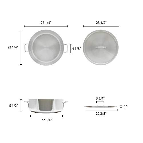 Thunder Group ALSKBP008 Brazier Pot, 40 quart capacity, with cover, 6 mm thick, extra heavy, flat bottom, aluminum, mirror-finish, NSF