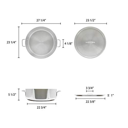 Thunder Group ALSKBP008 Brazier Pot, 40 quart capacity, with cover, 6 mm thick, extra heavy, flat bottom, aluminum, mirror-finish, NSF