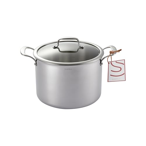 SANFELA 8 Quart Stainless Steel Stock Pot With Glass Lid, 5 Ply Stainless Clad, Induction Compatible, PTFE, PFAS and PFOA Free