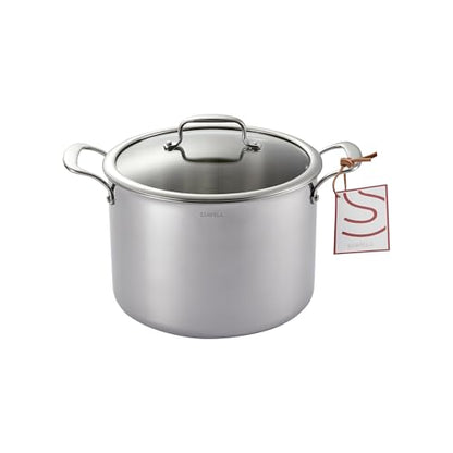 SANFELA 8 Quart Stainless Steel Stock Pot With Glass Lid, 5 Ply Stainless Clad, Induction Compatible, PTFE, PFAS and PFOA Free