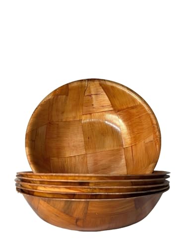 Rich&Richer 6 Pcs Wooden Salad Bowl Set - 8 Inch Salad Bowls for Lunch Woven Wooden Bowls for Food Snack Bowls for Kitchen Set - Fruit Bowl Decorative Bowl Fruit Bowl Wood Salad Bowl Set Serving Bowls