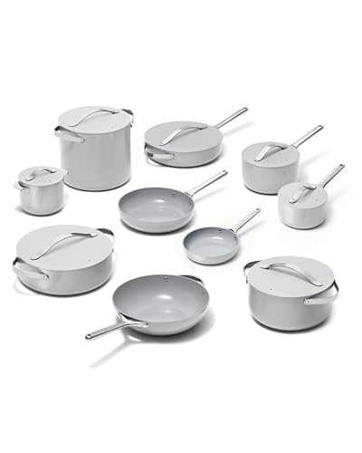 Caraway 24-Piece Nonstick Ceramic Cookware Set - Includes Fry Pans, Sauce, Sauté Pan, Dutch Oven, Petite Cooker, Stir Fry, Rondeau, Stock Pot, Lids & Storage Organizers - Gray