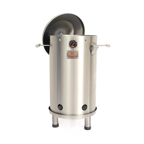 VOLCANO Small Barrel Grill – 100% Stainless Steel Charcoal Smoker with Thermometer & Vent System – Vertical Grill & Smoker, Holds 15 lbs of Meat